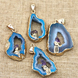 4PCS Geode Agates Slice Druzy Crystal Pendant Amethysts Point Stone Jewelry