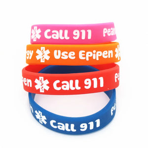 4PCS Peanut Allergy Call 911 Wristband for Kids