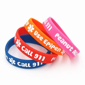 4PCS Peanut Allergy Call 911 Wristband for Kids