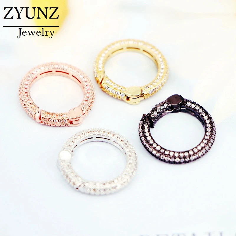 4PCS CZ Micro Pave Round Lock Clasps for DIY Jewelry Making