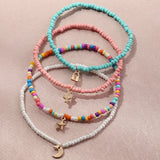 Boho Multilayer Anklet Set Mixed Star Moon Cactus Lock Pendant