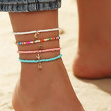 Boho Multilayer Anklet Set Mixed Star Moon Cactus Lock Pendant