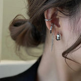 4PCS Silver Metal Geometric Tassel Clip Earrings Women Non Pierced Ear Cuff