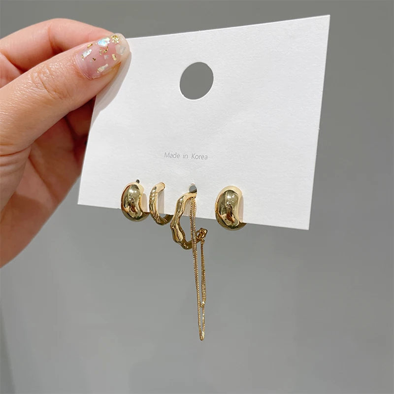 4PCS/SET Silver Tassel Chain Clip Earrings for Women