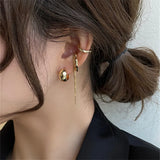 4PCS Silver Metal Geometric Tassel Clip Earrings Women Non Pierced Ear Cuff