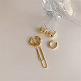 4PCS Silver Metal Geometric Tassel Clip Earrings Women Non Pierced Ear Cuff