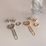 4PCS Silver Metal Geometric Tassel Clip Earrings Women Non Pierced Ear Cuff