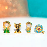 925 Silver Needle Colorful Zircon Stud Earrings for Women Girls - Set of 4