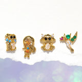 925 Silver Needle Colorful Zircon Stud Earrings for Women Girls - Set of 4