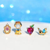 925 Silver Needle Colorful Zircon Stud Earrings for Women Girls - Set of 4