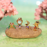925 Silver Needle Colorful Zircon Stud Earrings for Women Girls - Set of 4