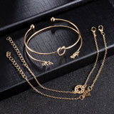 4PCS/Set Leaf Knot Adjustable Open Bangle Chain Jewelry Bracelets