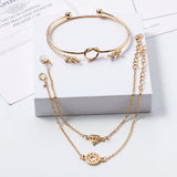 4PCS/Set Leaf Knot Adjustable Open Bangle Chain Jewelry Bracelets