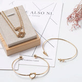 4PCS/Set Leaf Knot Adjustable Open Bangle Chain Jewelry Bracelets