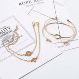 4PCS/Set Leaf Knot Adjustable Open Bangle Chain Jewelry Bracelets