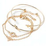 4PCS/Set Leaf Knot Adjustable Open Bangle Chain Jewelry Bracelets