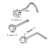 4PCS Surgical Steel Heart Nose Ring Set L Shape Square Nose Studs Bulk Piercing