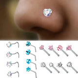 4PCS Surgical Steel Heart Nose Ring Set L Shape Square Nose Studs Bulk Piercing
