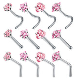 4PCS Surgical Steel Heart Nose Ring Set L Shape Square Nose Studs Bulk Piercing