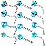 4PCS Surgical Steel Heart Nose Ring Set L Shape Square Nose Studs Bulk Piercing