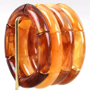 Swirl Resin Bamboo Bracelet Set Rectangle Bar Beaded Handmake
