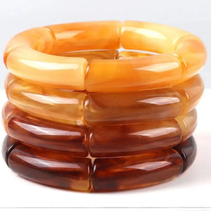 Swirl Resin Bamboo Bracelet Set Rectangle Bar Beaded Handmake