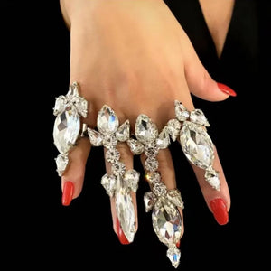 4PCS Rhinestone Acrylic Open Finger Rings Crystal Cuff Jewelry