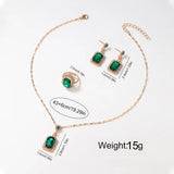 Quadrate Rhinestone Necklace Earrings Ring Jewelry Set