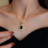 Quadrate Rhinestone Necklace Earrings Ring Jewelry Set