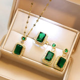 4PCS Quadrate Rhinestone Jewelry Set Ladies Bridal