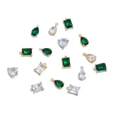 4PCS Stainless Steel Birthstone Crystal Charms Clear Green Glass Pendants