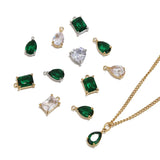 4PCS Stainless Steel Birthstone Crystal Charms Clear Green Glass Pendants
