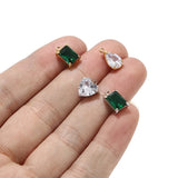 4PCS Stainless Steel Birthstone Crystal Charms Clear Green Glass Pendants