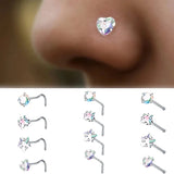 4PCS Surgical Steel Nose Ring Stud Set Heart Star Square L Shape Piercing
