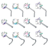 4PCS Surgical Steel Nose Ring Stud Set Heart Star Square L Shape Piercing