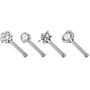 4PCS Surgical Steel Nose Ring Stud Set Heart Star Square L Shape Piercing