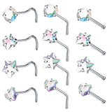 4PCS Heart Nose Ring Stud Pack Real Star L-Shaped Piercing Set