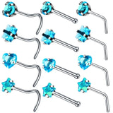 4PCS Surgical Steel Nose Ring Stud Set Heart Star Square L Shape Piercing