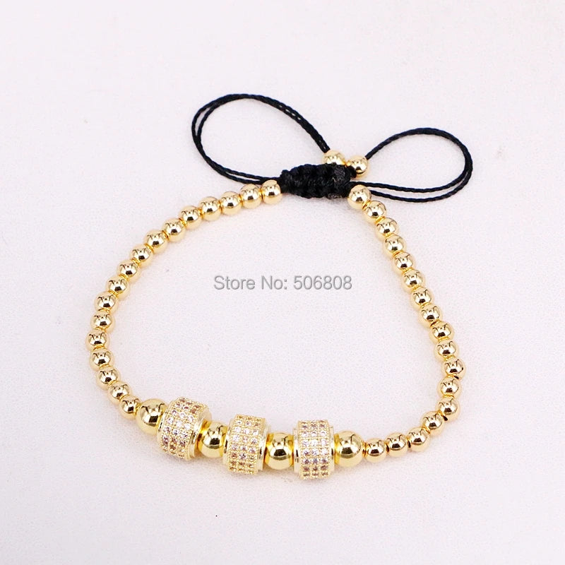 Braided Macrame CZ Paved Round Beads Bracelets