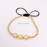 Braided Macrame CZ Paved Round Beads Bracelets