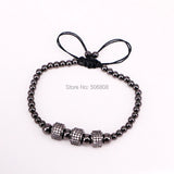 Braided Macrame CZ Paved Round Beads Bracelets