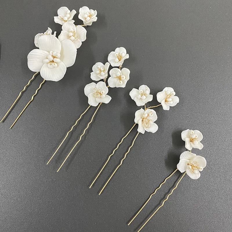 4PCS Flower Hair Pins Wedding Hair Jewelry Bridal Tiara Head Ornament