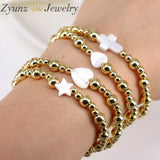 4PCS Shell Heart Star Cross Charm Bracelet Beaded Bracelets for Women