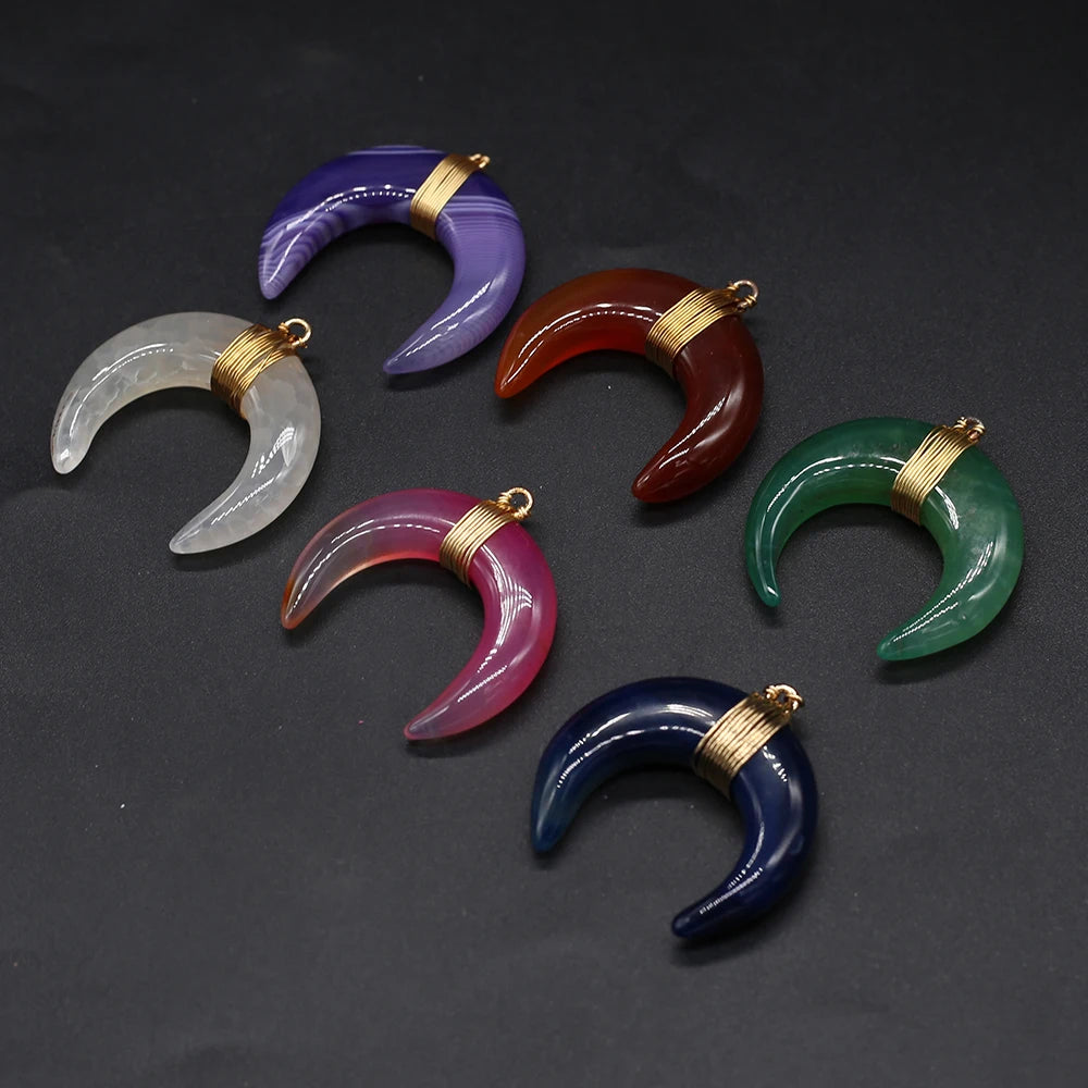 4PCS Agate Multicolor Moon Shape Pendant for Jewelry Making Necklace Healing