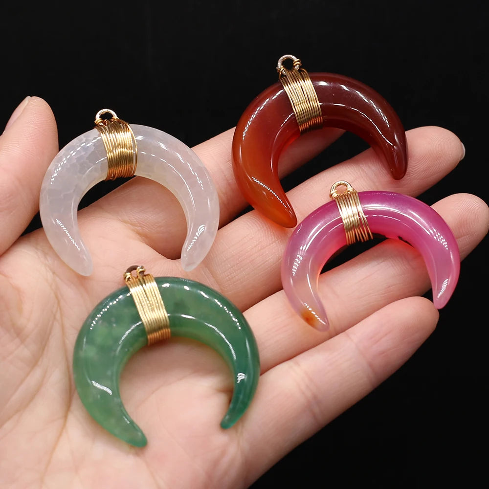 4PCS Agate Multicolor Moon Shape Pendant for Jewelry Making Necklace Healing