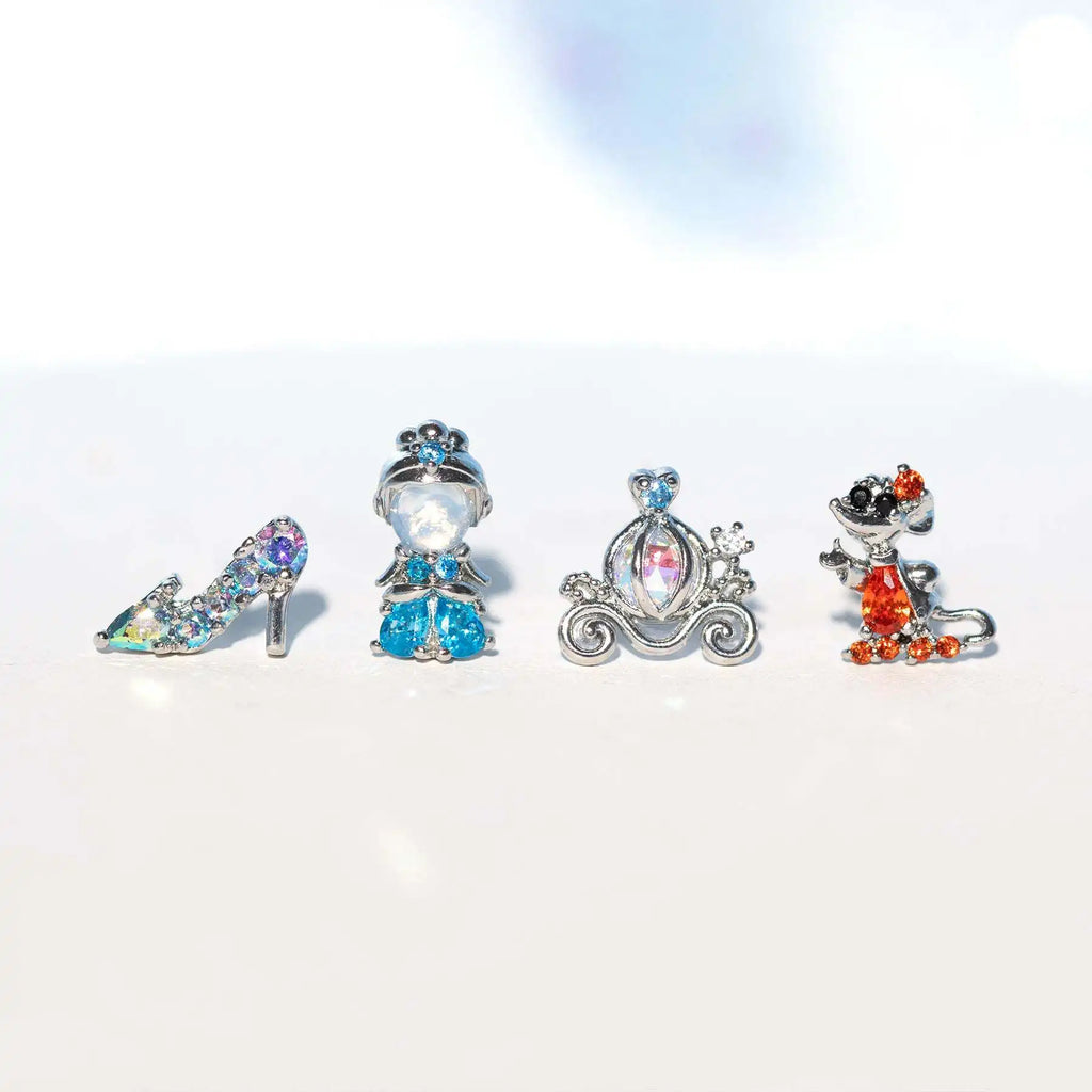 4PCS Copper Zircon Princess Crystal Shoe Stud Earrings Women Gift