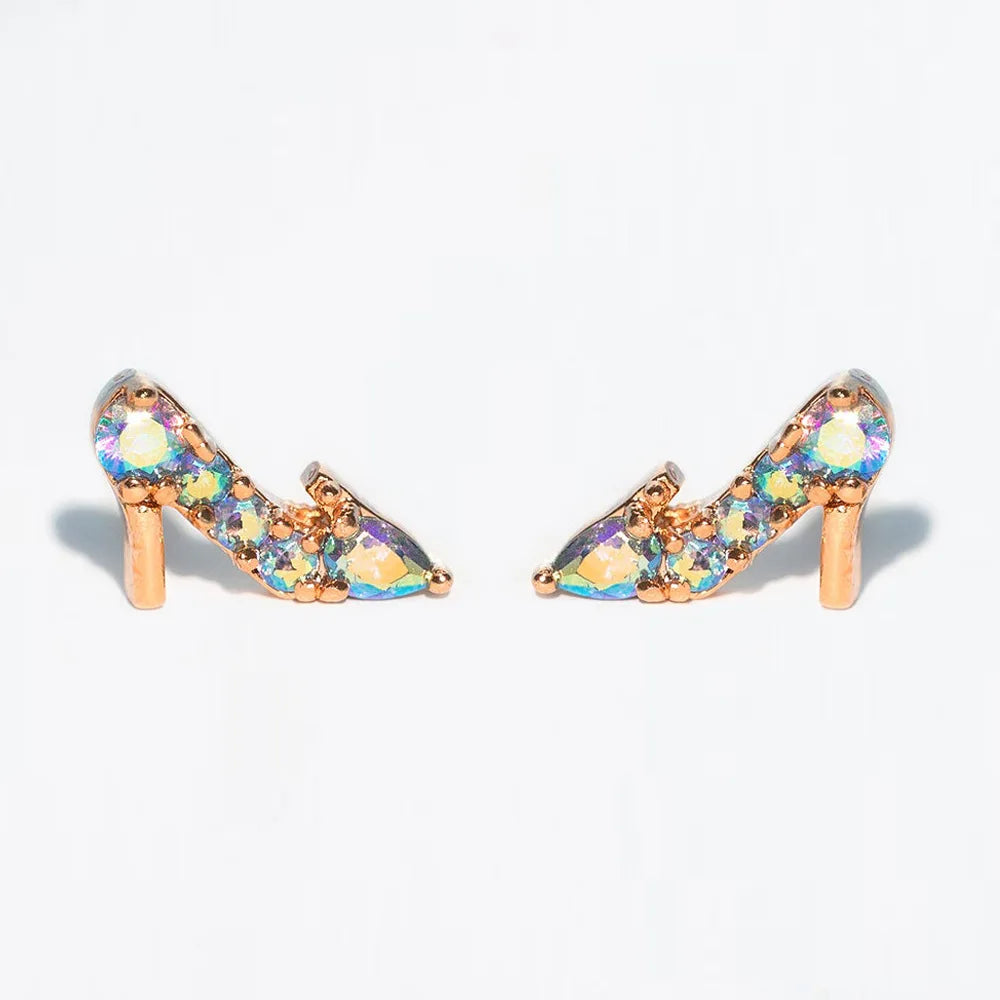4PCS Copper Zircon Princess Crystal Shoe Stud Earrings Women Gift