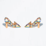 4PCS Copper Zircon Princess Crystal Shoe Stud Earrings Women Gift
