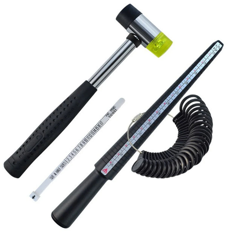 4PCS Jewelry Measuring Tool Set Rubber Hammer Plastic Finger Gauge Tape