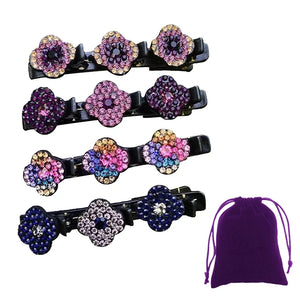 4Pack Crystal Stone Braided Hair Clips Flower Hair for Women Girls